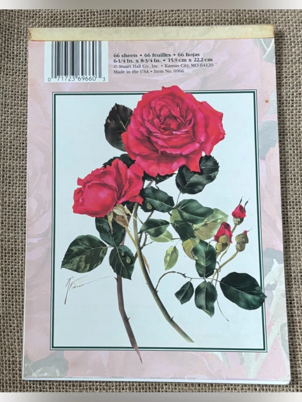 Vintage Stuart Hall Pink Rose Stationery Floral Lined Paper Pad INCOMPLETE READ